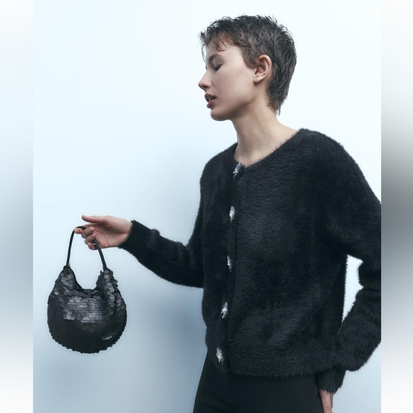 ZARA SEQUIN MINI BUCKET BAG - Picture 4 of 9